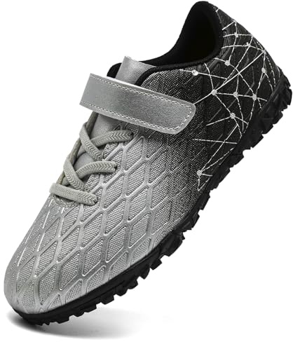 PiDaGlobal Kinder Fußballschuhe Jungen Mädchen Hallen Fußballschuhe Kunstrasen Kickschuhe Futsal Schuhe Fussballschuhe Indoor Outdoor Athletics Professionelle Trainingsschuhe 36EU Silber
