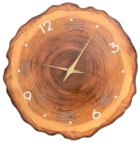 ZEPFJHE Orologio da parete con venature del legno con anelli annuali e silenzioso, al quarzo, funzionamento a batteria, per soggiorno, ufficio, camera da letto, orologio da parete