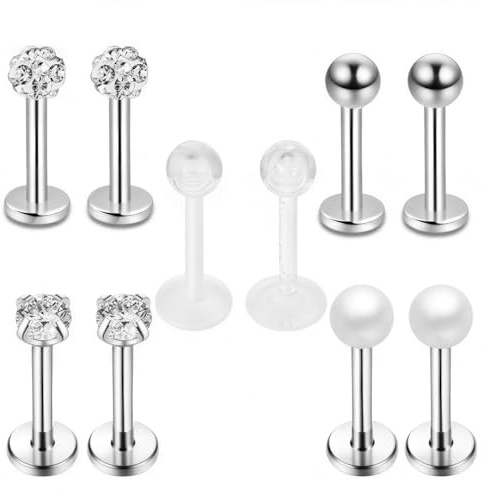 JENCVNL10stk Lippenpiercing Bioflex 1.2mm Piercing Lippe Labret Helix Tragus Stud Labret Stecker Set Piercing Schmuck