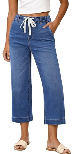 GRAPENT Elastic Jeans for Women Women's Capri Jeans Stretch Denim Capris for Women Classic Blue Large Fits US Size 12 to 14