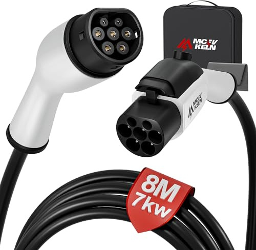 MCEVKELN Rallonge pour câble de charge de véhicule électrique type 2 7 kW - 32 A 1 phase - Rallonge de 8 m avec serrure pour voiture hybride et électrique IEC62196-2 - Câble d'extension de charge type