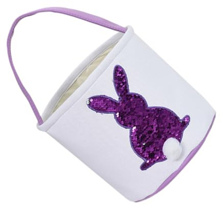 Yardwe Cesta de Obsequio de Pascua Diseño de Conejo, Bolsa Portátil de Tela Morada para Dulces y Huevos, Contenedor Decorativo para Fiestas Infantiles, 1 Pieza