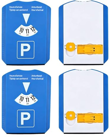 LUDHEP Set 2 Disco Parcheggio Auto Multifunzione, Disco Orario Multifunzione 5 in 1, con Raschietto Ghiaccio, Misuratore Battistrada e Distributore Monete