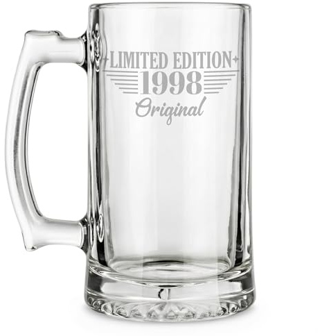 EKAM Personalized Engraved Beer Mug, Custom Year Glass Stein, Premium Thick Glass 20oz Beer Mug, Unique Birthday Gift for Men, Husband, Dad, Father Day Gift