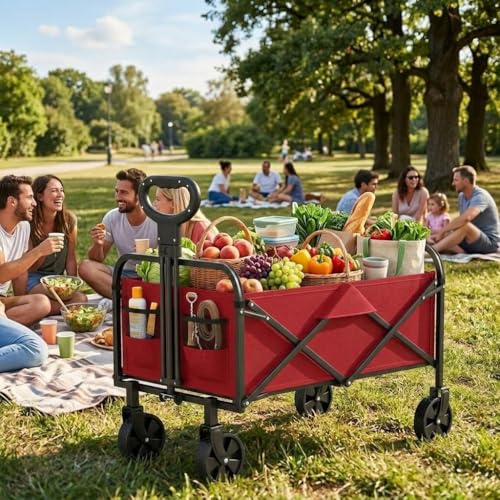 Aptliton Heavy Duty Collapsible Outdoor Wagon Trolley, 220L Large Capacity Folding Cart with All Terrain Wheels, Portable Utility Trolley for Picnic Beach Garden Fishing Shopping
