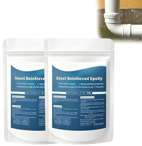 Mastic époxy renforcé à l'acier, étanche et à prise rapide (2PCS) | Pâte de réparation résistante à la chaleur, mastic perçable pour métal, PVC, tuyaux, bois, sculpture et réparation de fissure