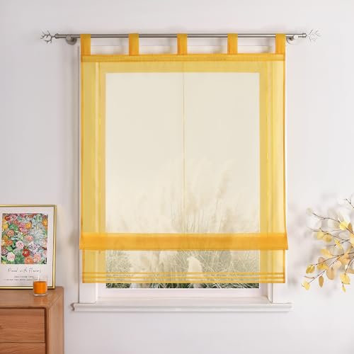 Uni Faltrollo Voile Raffrollo mit Schlaufen Rollos Zierfalten Design Gelb BxH 100x155cm