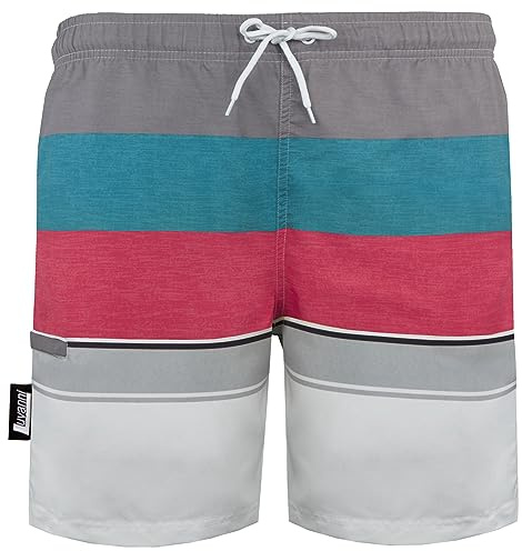 Luvanni Badbyxor för män, snabbtorkande badshorts 600 med dragsko, strandshorts, boardshorts, simbyxor män med randigt mönster, blå, röd, grå, ränder, grå röd, 3XL