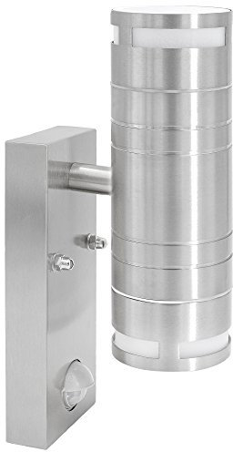 SSC-LUXon LED Wand Außenleuchte Up & Down Edelstahl Bewegungsmelder und Dämmerungssensor IP44 neutralweiß inkl. 2 x 5W GU10 LED