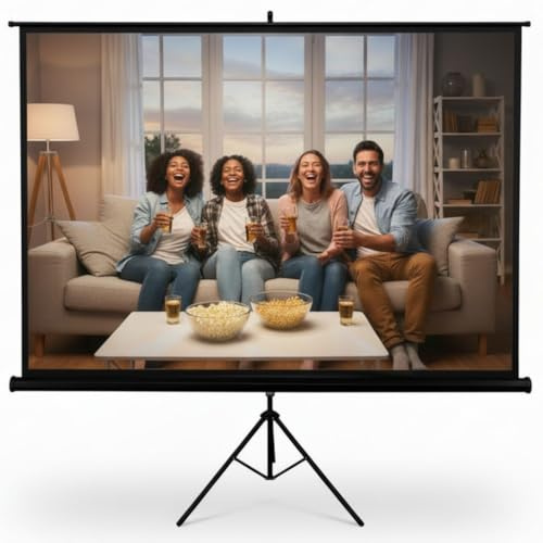 Melko Stativleinwand Leinwand für Beamer, Heimkino, Büro, Projektoren, 203 x 203 cm, 110 Zoll - Ideal für HD-TV