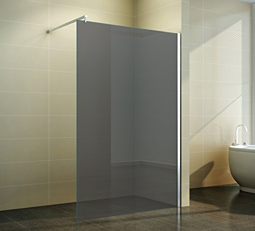Duschwand Glas 10mm Sicherheitsglas - Begehbare Duschabtrennung Glaswand Easy Clean Nano Beschichtung - Walk - Duschwand Grauglas 80 cm - ebenerdig - Duschtrennwand mit Edelstahl-Zubehör