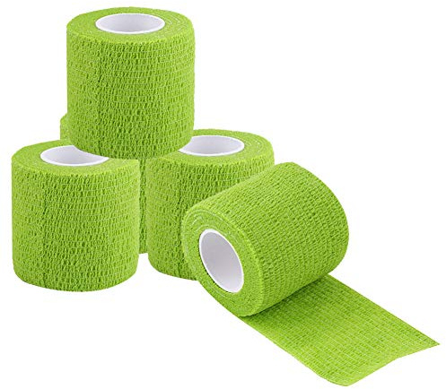 Tape Bandage Verband, 5 Stücke Vliesstoff Wasserdichtes Selbstklebende Verband Selbsthaftende Vliesstoff Kohäsive Wickel Elastische Bandage für Sport Outdoor, 5cm x 4,5m(Grün)
