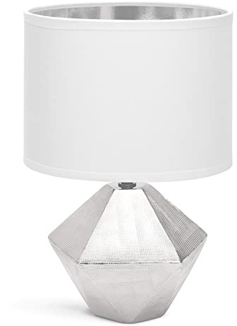 Aigostar Nachttischlampe, Moderne Tischlampe, Lampenschirm aus Stoff, Keramiksockel, E14-Fassung, Diamantform, Silber, 22 * ​​22 * ​​32 cm, 1,3 m Kabel, Vintage Design für Arbeitszimmer, Wohnzimmer