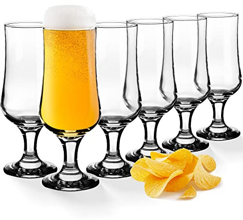 Vasos de cerveza KADAX de vidrio, juego de 6 unidades, 360 ml, vasos de agua, zumo con pie, vasos para agua, bebida, vasos de cóctel, vasos de bebidas, apto para lavavajillas