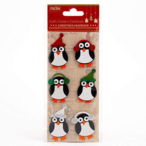 Italian Options Glitter Winter Penguins Handmade Christmas Craft Decoration Self Adhesive 3cm x 5cm (6 pcs)