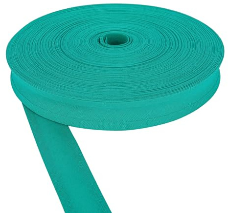 Schrägband, 100 % Baumwolle, 50 m, Jadegrün, doppelt gefaltet, 50 m Rolle, 25 mm breit, Einfassung zum Nähen, Wimpelketten, Polster, Möbel, Paspeln und Kleidungsstücke, hergestellt in Großbritannien