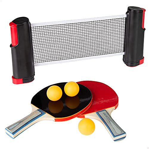AKTIVE Tischtennisschläger, 2er-Pack, tragbares Netztennis, Tischtennisbälle, Ø40 cm, Outdoor-Spiele, verstellbares Tischtennisnetz, 165 cm, Tischtennisplatte (54121)