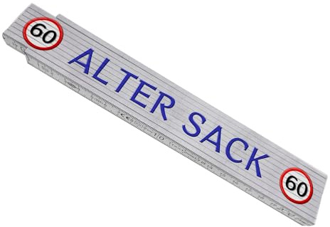 60 Alter Sack Meterstab aus Holz mit Verkehrsschild Geschenk lustiger Zollstock 60 Alter Sack Geburtstagsgeschenk Gliedermaßstab mit Spruch bedruckt und qualitativ hochwertig