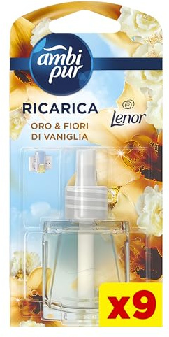 Ambi Pur Mono Profumatore Elettrico, Elimina Odore, 9 Ricariche, Lenor Oro | Per rimuovere gli odori, profumatore ambienti
