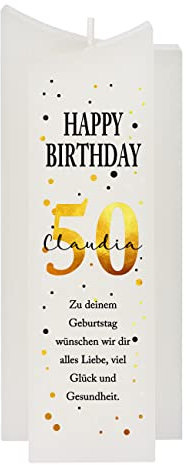 Herz & Heim® Elegante Kerze zum Geburtstag mit Name, Alter und Wunschtext personalisiert Goldene Zahl