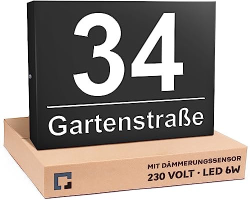 PRINTIMA Premium Gravur Personalisierter Hausnummer hausnummern Anthrazit Beleuchtet Led Strom 230V, Hausnummernschild mit Dämmerungssensor |30x40cm, 6W /A++| Wasserdicht, Funktion trifft auf Qualität