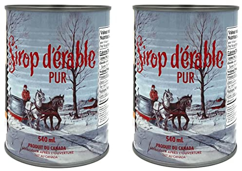 Pack de 2 conserves de Sirop d'érable Doré du Canada - Sirop d'érable de première qualité. Canne de 540ml