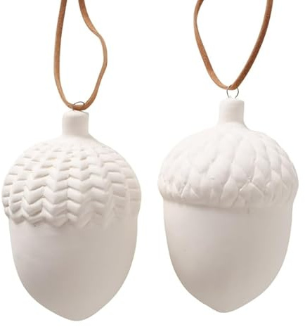 2er Set Porzellan Eicheln - Weiss - Hänger Eichel Herbstdeko Deko Anhänger 9cm Geschenkset b885 Früchte Nüsse Fensterdeko Mobile