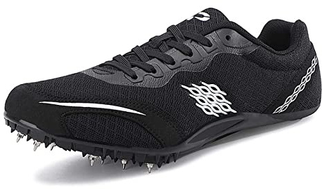 SDEQA Leichtathletik-Spike-Schuhe Herren Laufschuhe Für Sprints, 8 abnehmbaren Nägel Leichtathletikschuhe mit Spikes & Sprint Herren Kinder Damen Jugendsportschuhe,Schwarz,40 EU