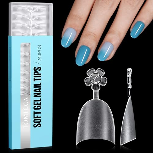 TOMICCA Short Oval French Nail Tips, 240pcs Half Cover False Nails, Natural Matte False Nails, Acrylic Nail Tips, Artificial Nails Tips for Acrylic Extensions, Salon Nails 15 Sizes