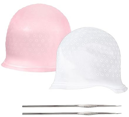 VIKSAUN 2 Pièces Bonnet à Mèches avec Crochet, Casquette de Basculement Réutilisable Bonnet Cheveux de Surbrillance Outils De Coiffure De Silicone De Salon Teinture (2 pcs)