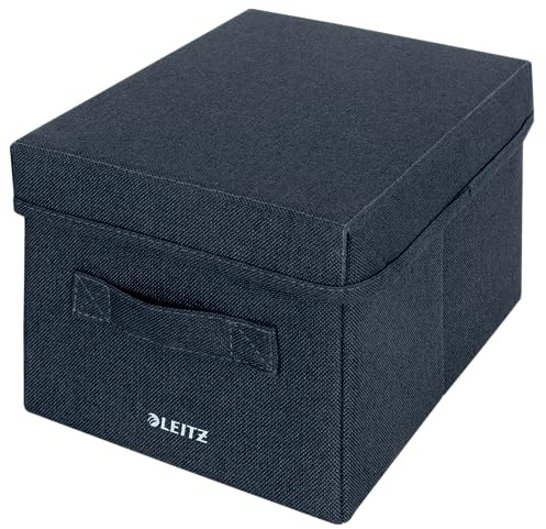 Leitz Aufbewahrungsbox mit Deckel aus Stoff Klein, 2er-Set Organisationsboxen, Universell, faltbar, Organizer für Büro, Haushalt, Küche & Schule, Grau, 61460089