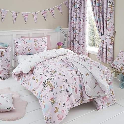 Happy Linen Company Girls Boys Kids Enchanted Forest Unicorn Pink Double Reversible Soft Easy Care Bed Linen Duvet Cover Quilt Bedding Set With Pillow Cases