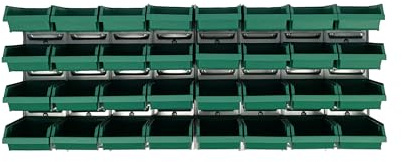 Raaco BWP 32x3 Werkzeugwand, Set, Kleinteilemagazin 18,4 x 10,4 x 44 cm | Verzinkter Stahl Werkzeugwand, 32 Sortierboxen für Kleinteile, 5 kg pro Sortiebox, Kleinteilemagazin 18,4 x 10,4 x 44 cm