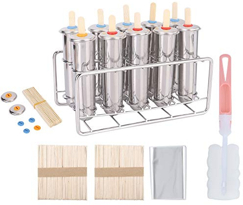 Edelstahl-Eisformen, 10 Stück Eismaschinen-Form Eisformen-Set aus Edelstahl DIY-Eisformen für gefrorenes Eis + 100 Stück Stielhalter (runder Kopf)