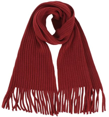 LA HUATE Écharpe en tricot pour enfants en laine avec franges pour l'automne et l'hiver - Tour de cou chaud de couleur unie, rouge vin, 140cm * 20cm / 55.1in * 7.9in
