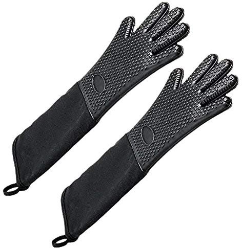 Daowwui Extra Long Professional Silicone Oven Mitt, Heat Cooking Glove With Internal Cotton For Kitchen,Bbq,Baking,Grill - Black