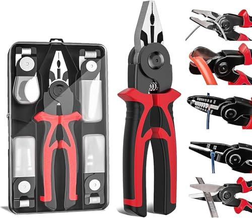 Candeon Set Pinze Multifunzione Per Elettricista, 5 In 1 Pinza Combinata Intercambiabili Con Pinze Spelafili,Pinza Crimpatrice, Tagliacavi,Tagliafili, Forbici Per Spelatura,Taglio E Crimpatura