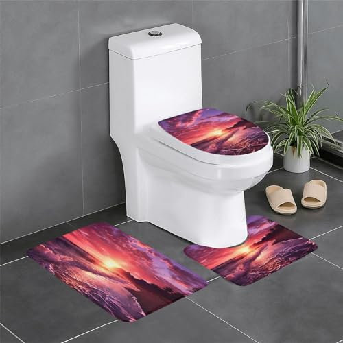 OUSIKA Badematten-Set, 3-teilig, weich, rutschfest, saugfähig, Badematte mit WC-Deckelbezug, Bodenmatten für Badezimmer, Küche, Tür, Heimdekoration