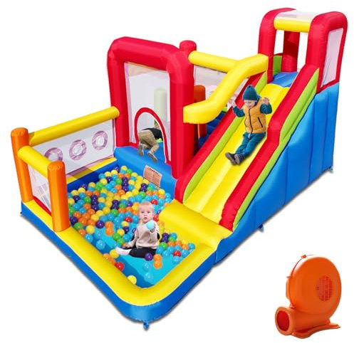 Baralir Hüpfburg für Rutsche - Sicheres Spielvergnügen mit Gebläse, Rutsche und Kletterwand, Indoor & Outdoor