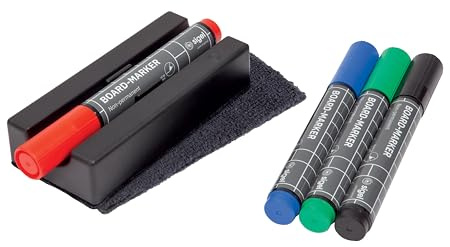 SIGEL Board Eraser magnetisch mit Stiftehalter und 4 Marker | BA151, Für Whiteboards und große Glas Magnettafeln, Größe 13 x 6 cm