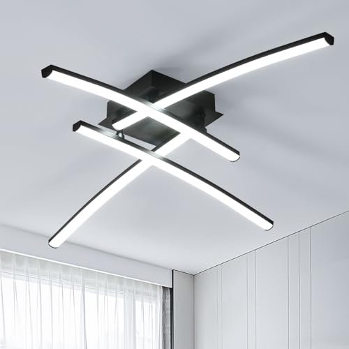 Goeco Plafoniera Led Soffitto Moderna, 34W 3800LM Lampadario LED con 4 Barre Luminose, 6500K Luce Bianca Fredda, Lampada da Soffitto LED per Soggiorno Camera da Letto Ufficio, Nero