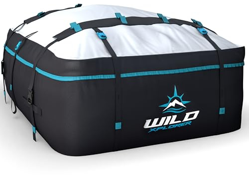 Wild Xplorer Rooftop Cargo Carrier - 23 Cubic Feet (XXL), Waterproof Soft Shell Car Roof Cargo Carrier, Heavy Duty Car Top Luggage Cargo Bag with Patented Door Hooks and Non-Slip Mat