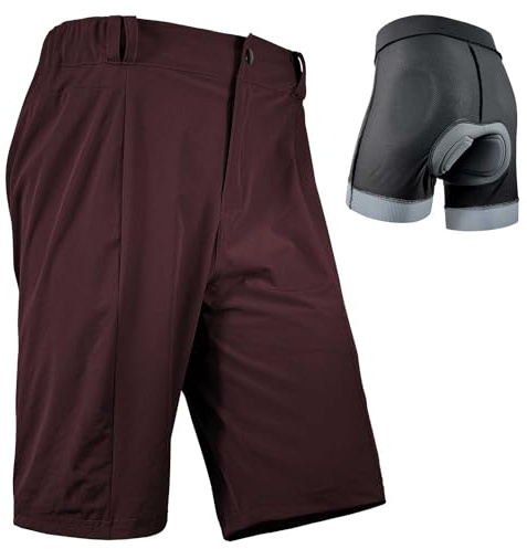 Wulibike Radhose Herren MTB Hose Kurz Fahrradhose Gepolstert 2 in 1 Mountainbike Shorts für Männer mit Polsterung Fahrrad Radfahrhose Reißverschlusstaschen Rot M