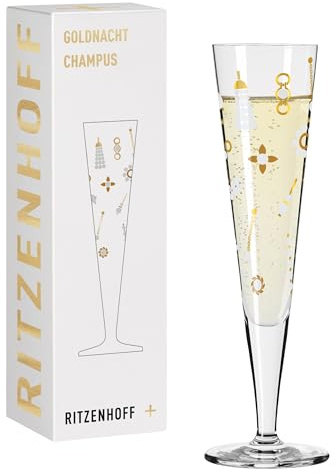 RITZENHOFF 1071040 Champagnerglas 200 ml - Serie Goldnacht Nr. 40, 2er Set - Designerstück mit Echt-Gold - Made in Germany | Artikelnr. 1071040, Serie Goldnacht, 2 Champagnergläser 200 ml, Kristallglas, spülmaschinenfest