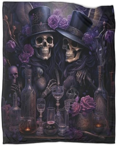 AAHARYA Flanell-3D-Gothic-Totenkopf-Decke, weiche Plüsch-Bettwäsche, Sofa-Couch-Überwurf, gemütliche Heimdekoration, Decken, Bürodecke, Nickerchen, 100 x 130 cm