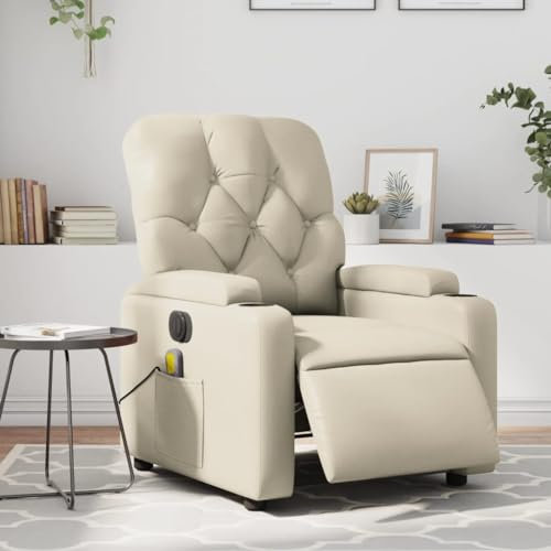 Gecheer Massagesessel Elektrisch, Relaxsessel, Sessel Verstellbar Elektrisch, Fernsehsessel mit Liegefunktion, Liegesessel Ohrensessel Polstersessel, Creme Kunstleder