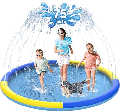 CACSPS Tapis Anti-éclaboussures antidérapant de 190 cm pour Enfants et Chiens, arroseur épais, Jouets Aquatiques d'été en Plein air, pataugeoire Extra Large pour Enfants