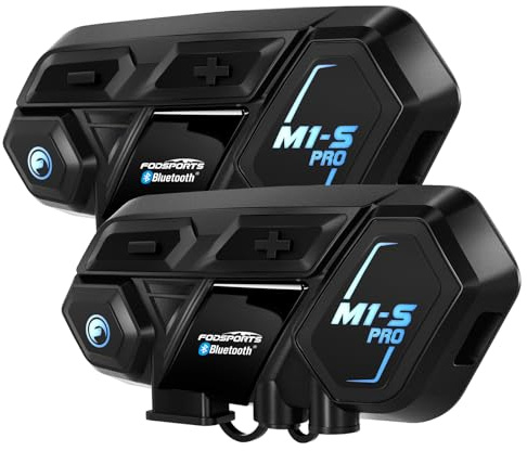Fodsports M1-S PRO Interfono Moto Coppia V2.1, 5.0 Bluetooth Interfono Casco per 8 Motociclisti, Auricolari Moto con Condivisione Musicale, Riduzione del Rumore, Audio Multitasking Cablato, 2 Pezzi