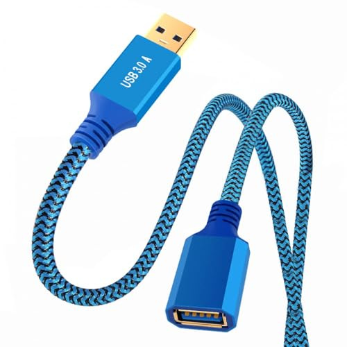 CY Câble USB 3.0 Type A mâle vers USB 3.0 A femelle, câble de prolongation, gaine bleue, 5 Gbit/s, pour disques durs-SSD-données de caméra, 30 cm