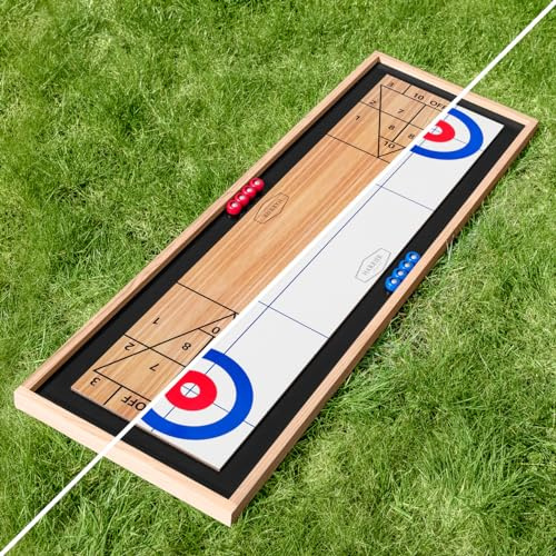 FORZA Harrier 2-en-1 Ensemble de Curling et Jeu de Palets sur Table | Plateau de Jeu Réversible | Idéal pour Deux Joueurs